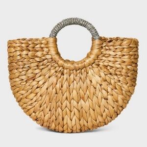 Straw summer tote with Rhinestone handles Mini straw tote handbag NWT